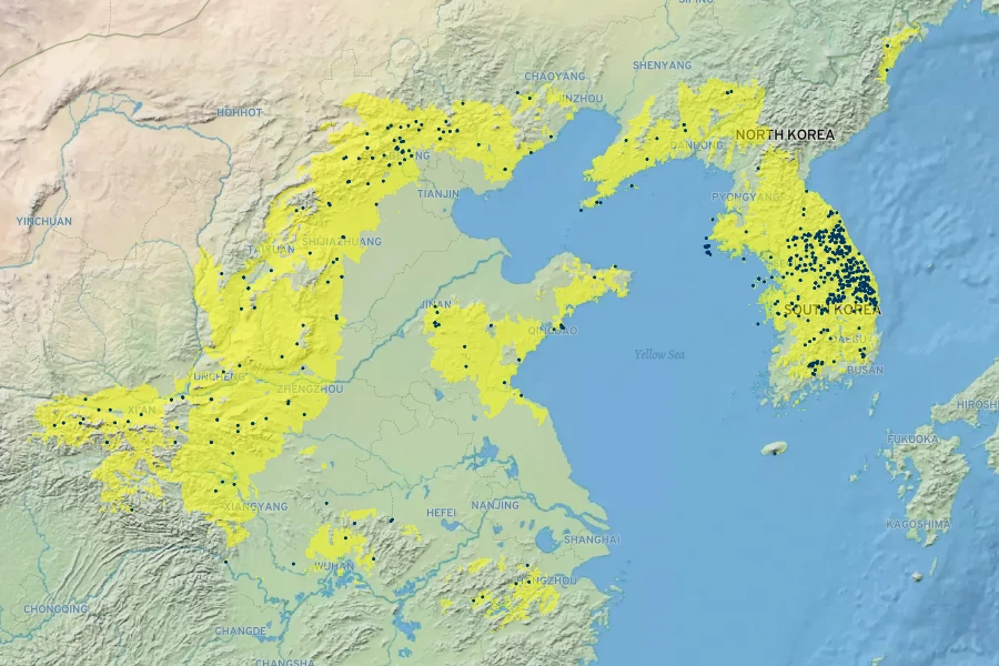 Clematis heracleifolia Native Range
