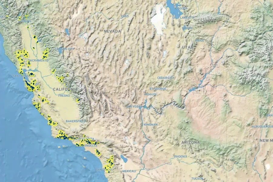 Clematis lasiantha Native Range