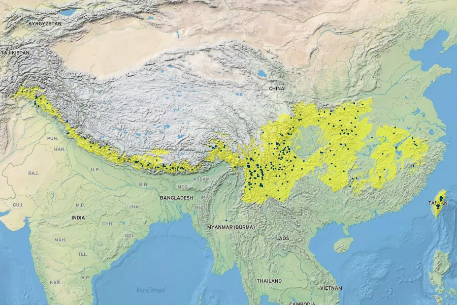 Clematis montana Native Range