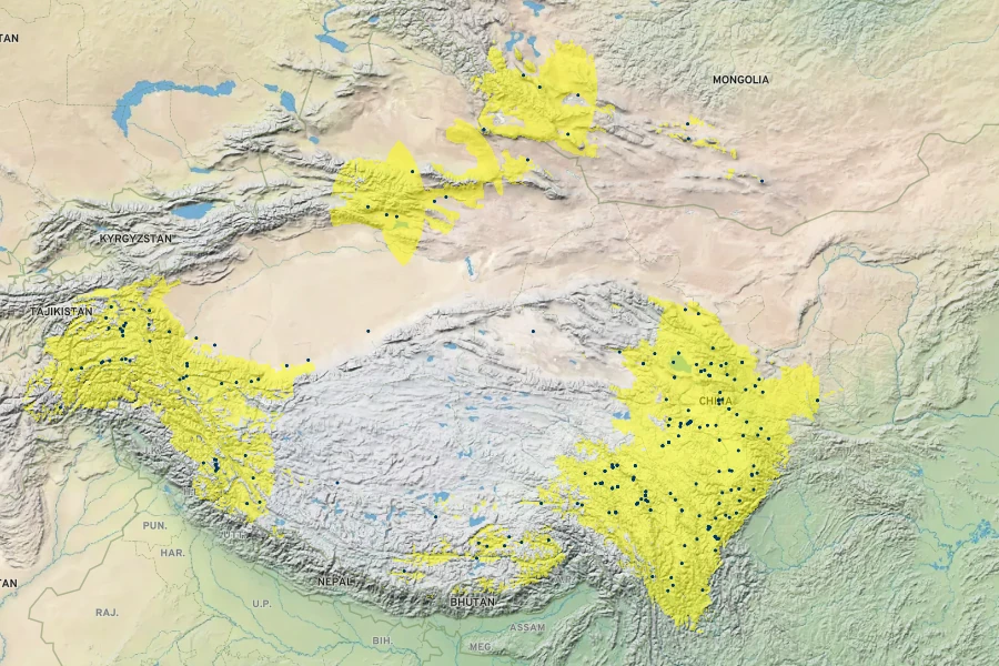 Clematis tangutica Native Range