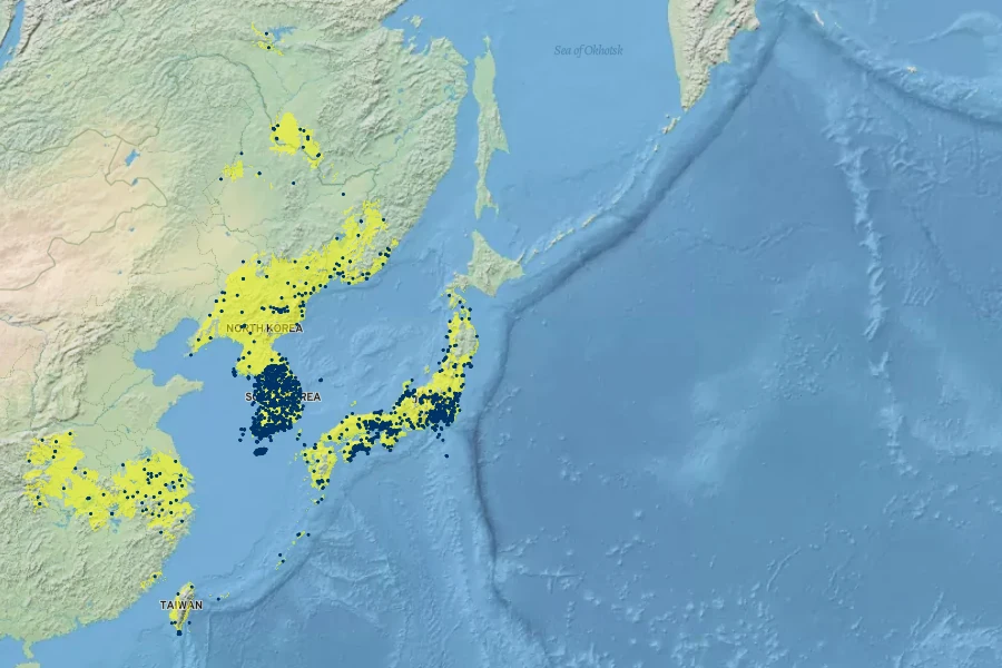 Clematis terniflora Native Range