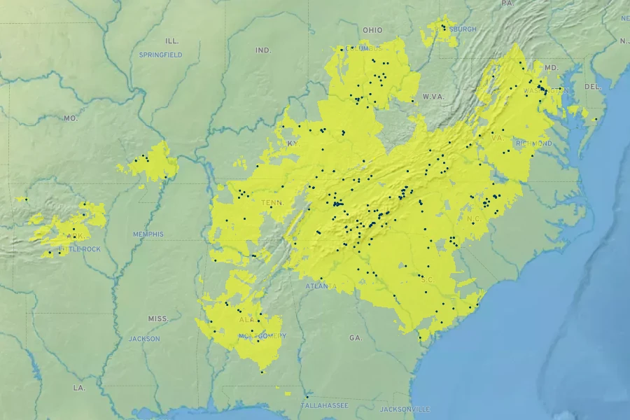 Clematis viorna Native Range