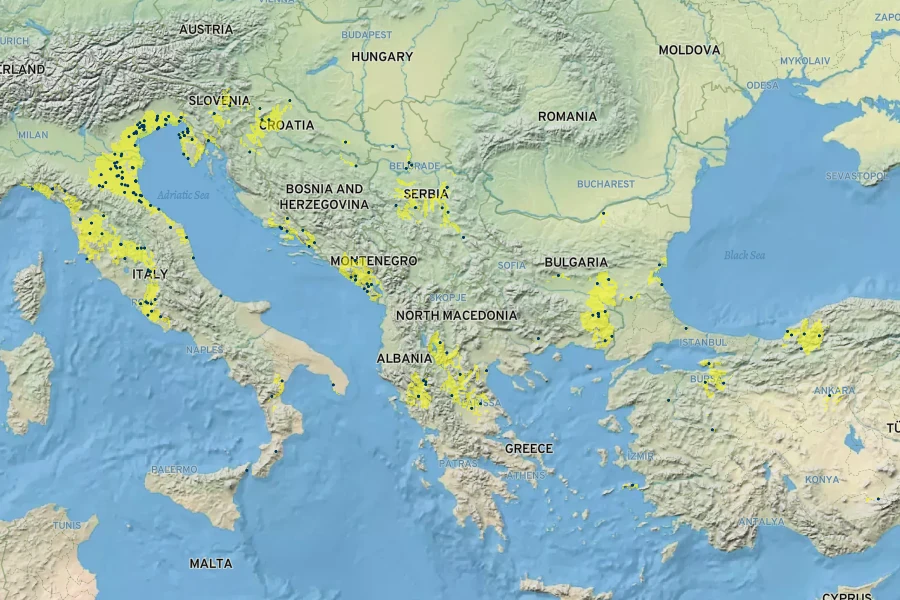 Clematis viticella Native Range