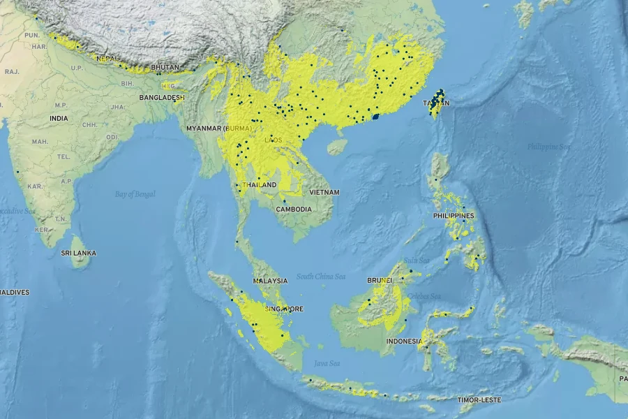 Clerodendrum chinense Native Range