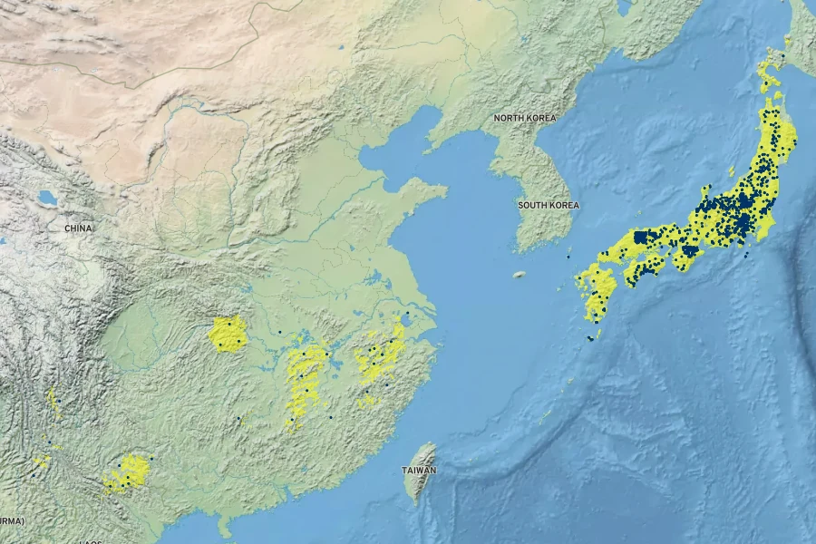 Clethra barbinervis Native Range