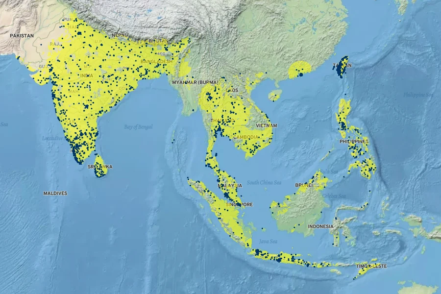 Clitoria ternatea Native Range