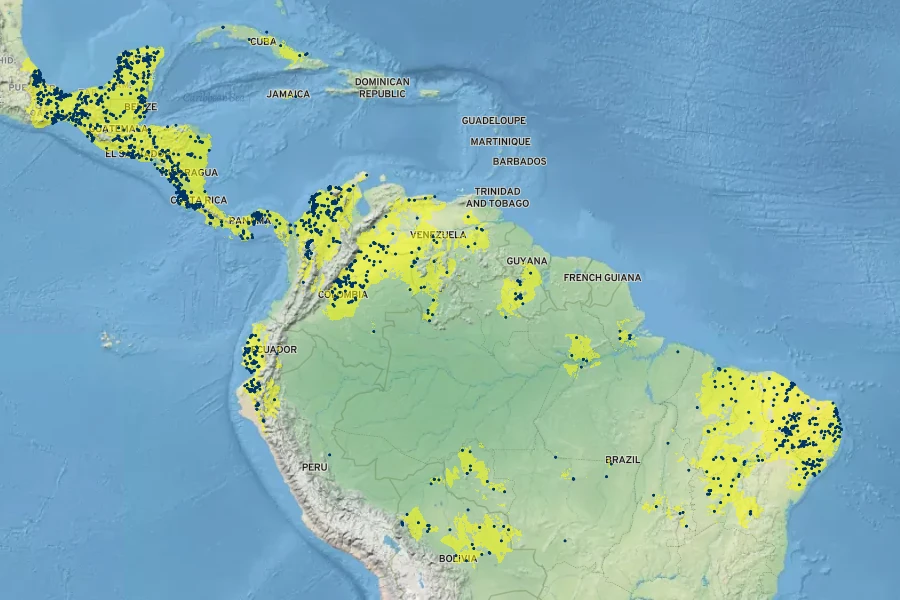 Cochlospermum vitifolium Native Range