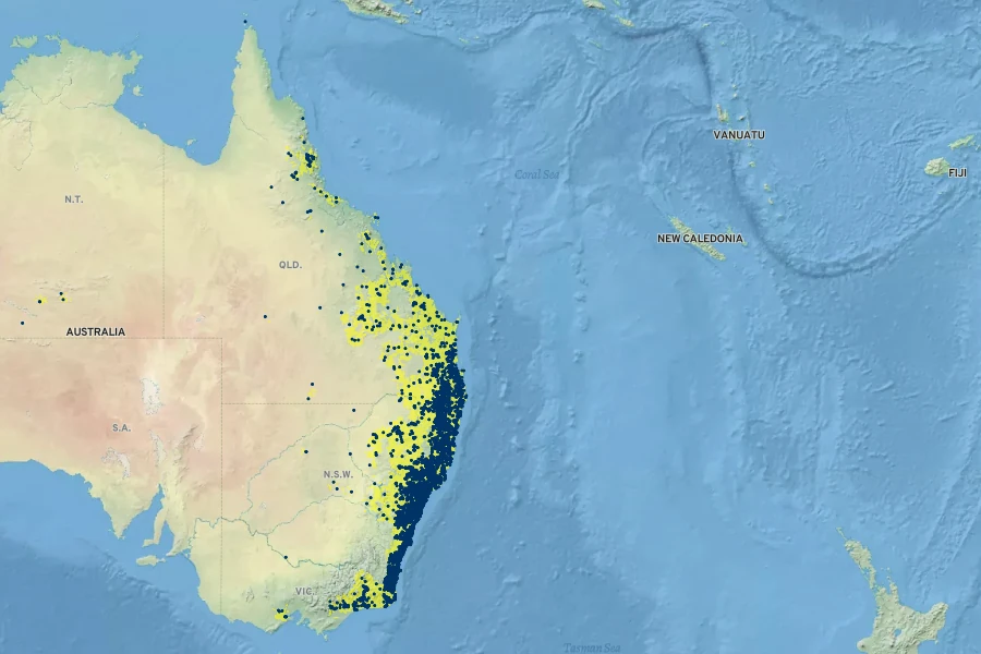 Coleus australis Native Range