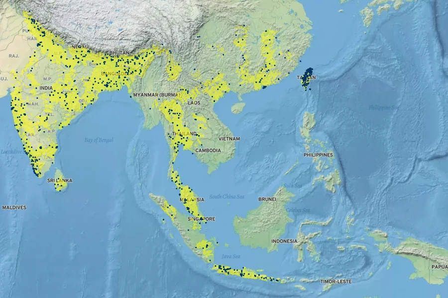 Colocasia esculenta Native Range