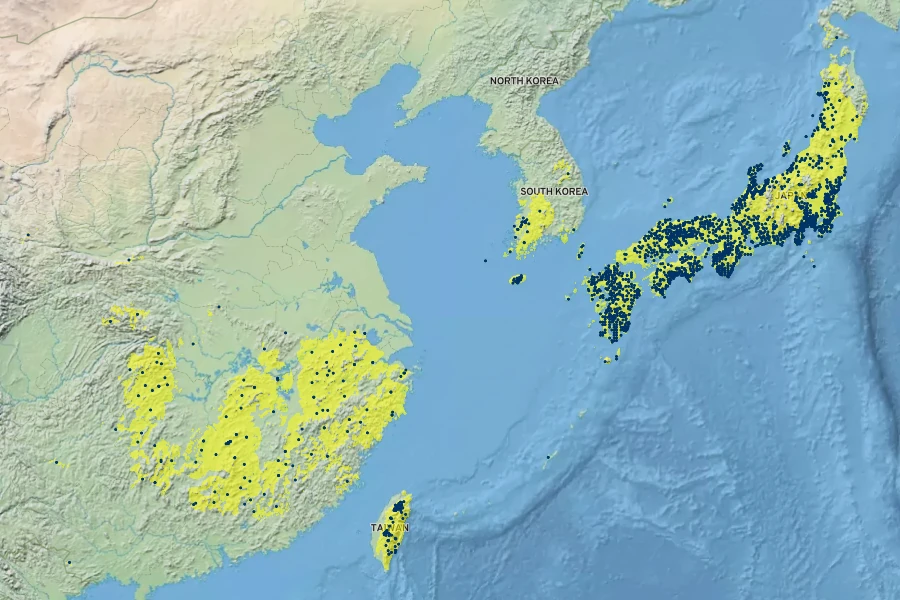 Coniogramme japonica Native Range