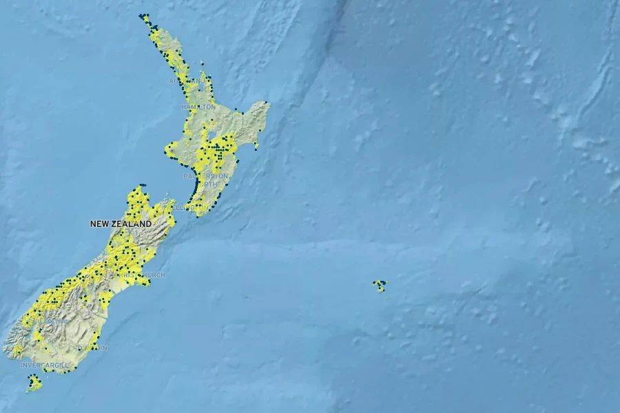 Coprosma acerosa Native Range