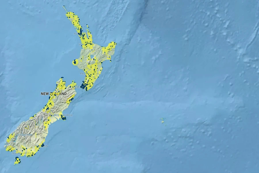 Coprosma areolata Native Range