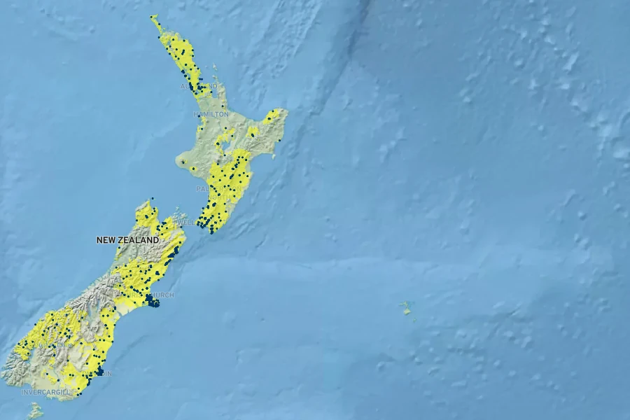 Coprosma crassifolia Native Range