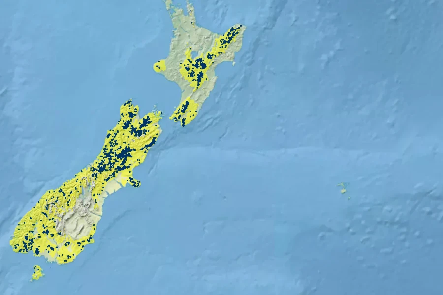 Coprosma linariifolia Native Range