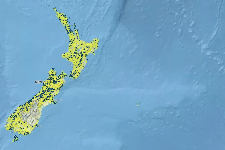 Coprosma rhamnoides Native Range