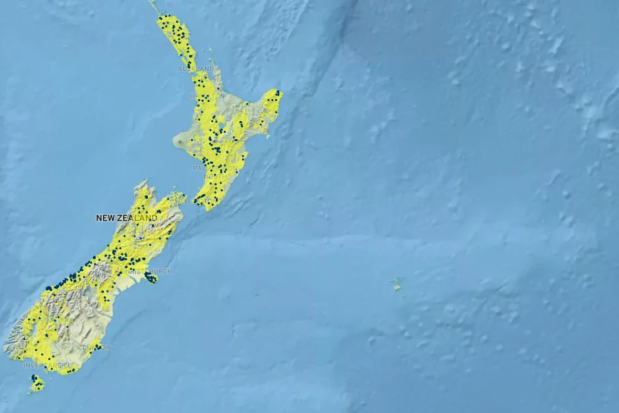 Coprosma rigida Native Range