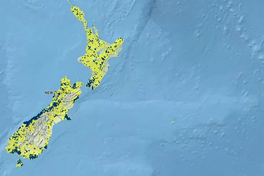 Coprosma rotundifolia Native Range