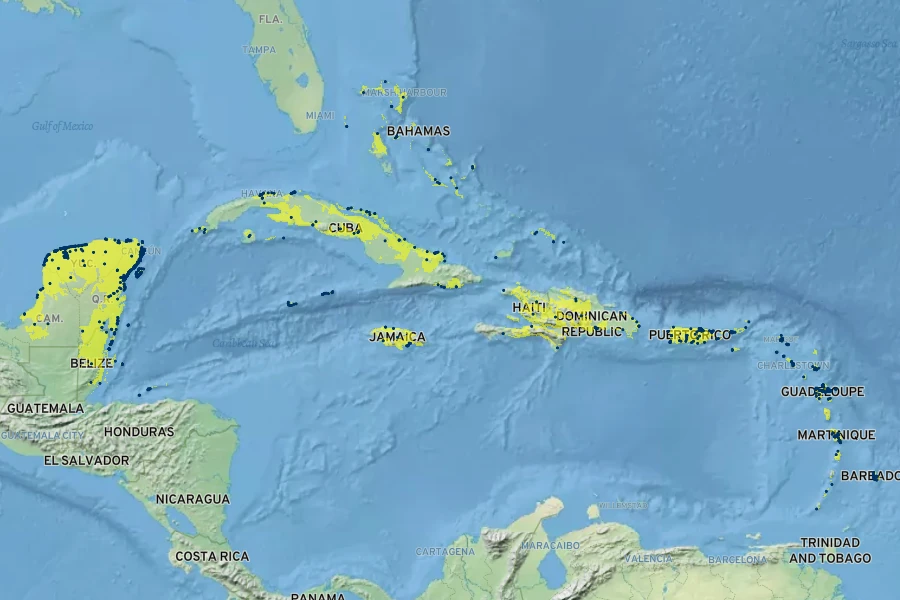 Cordia sebestena Native Range