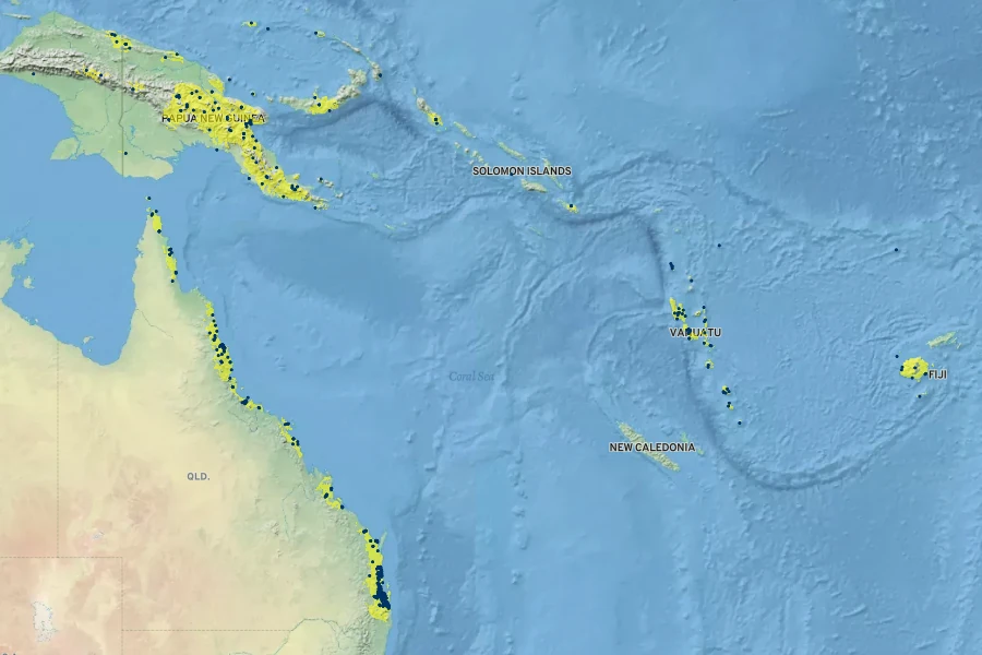Cordyline fruticosa Native Range
