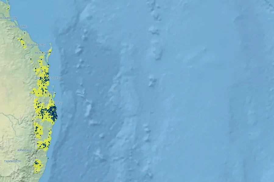 Cordyline rubra Native Range