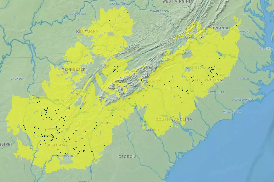 Coreopsis auriculata Native Range