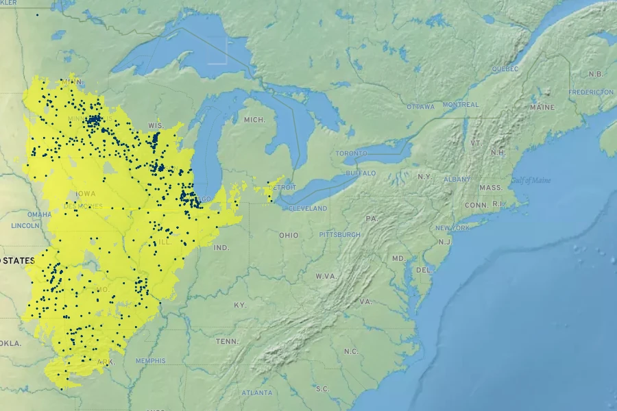Coreopsis palmata Native Range