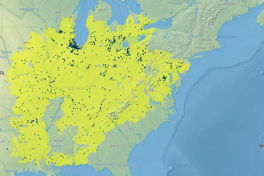 Coreopsis tripteris Native Range