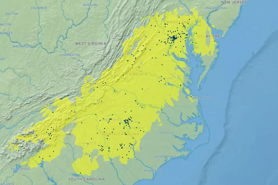 Coreopsis verticillata Native Range