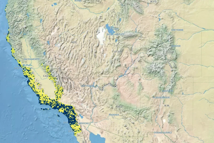 Corethrogyne filaginifolia Native Range