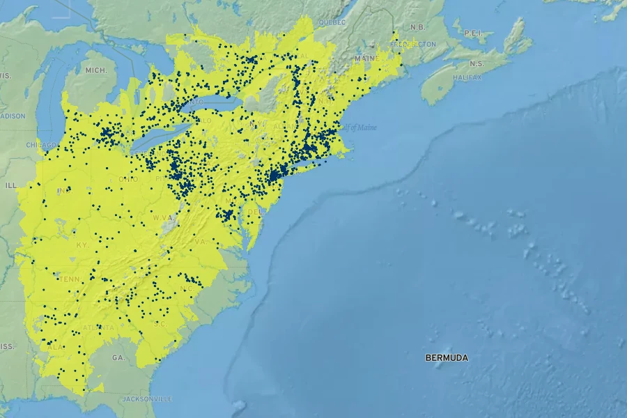 Cornus amomum Native Range