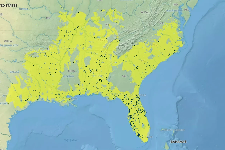 Cornus foemina Native Range
