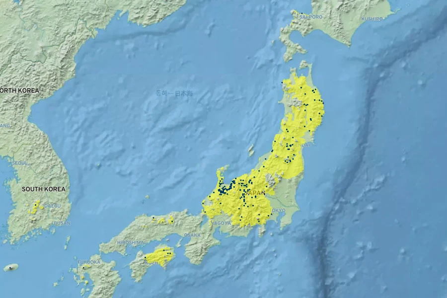 Cornus kousa subsp. kousa Native Range