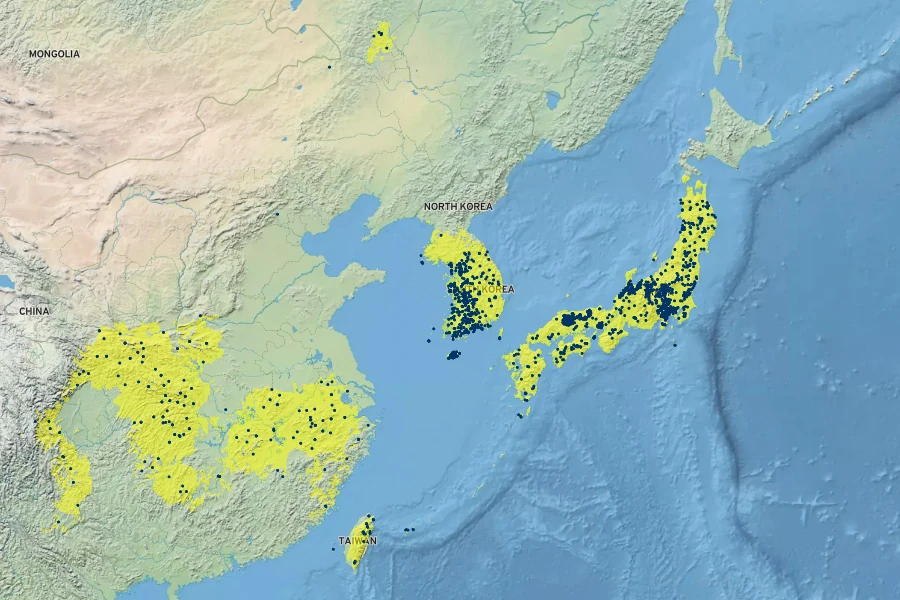 Cornus kousa Native Range