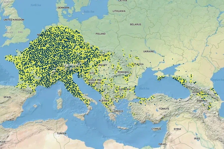 Cornus mas Native Range