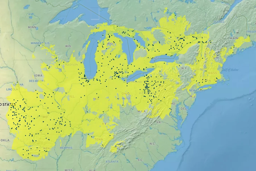 Cornus obliqua Native Range