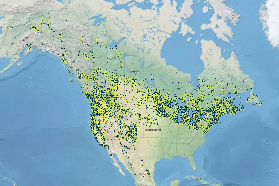 Cornus sericea Native Range