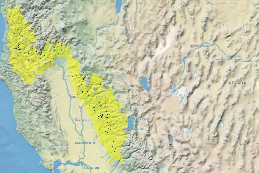 Cornus sessilis Native Range