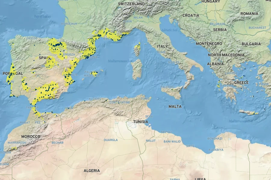 Coronilla glauca Native Range