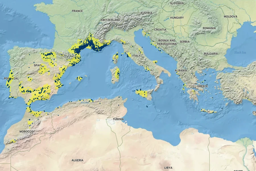 Coronilla valentina Native Range