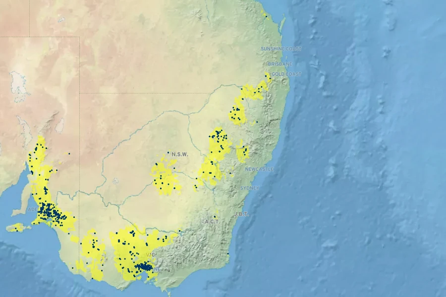 Correa glabra Native Range