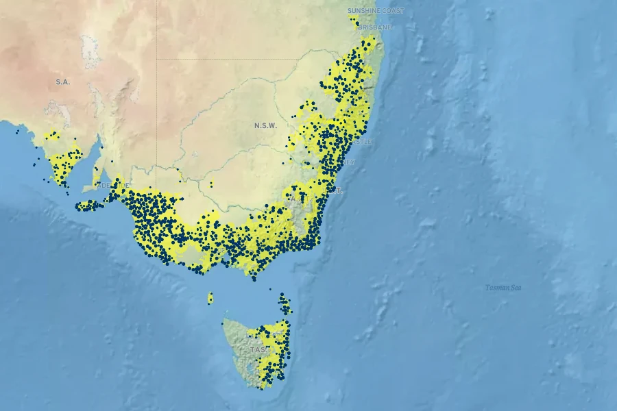 Correa reflexa Native Range