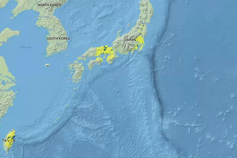 Corylopsis pauciflora Native Range
