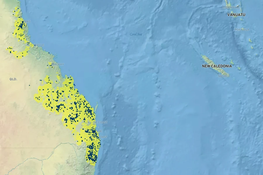 Corymbia citriodora Native Range