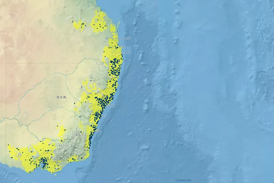 Corymbia maculata Native Range