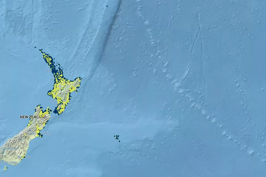 Corynocarpus laevigatus Native Range