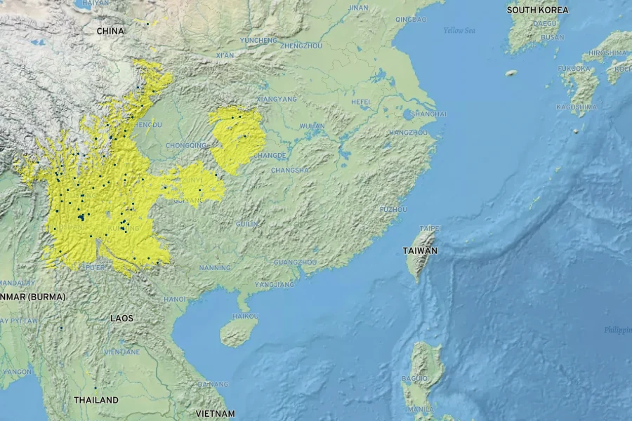 Cotoneaster franchetii Native Range
