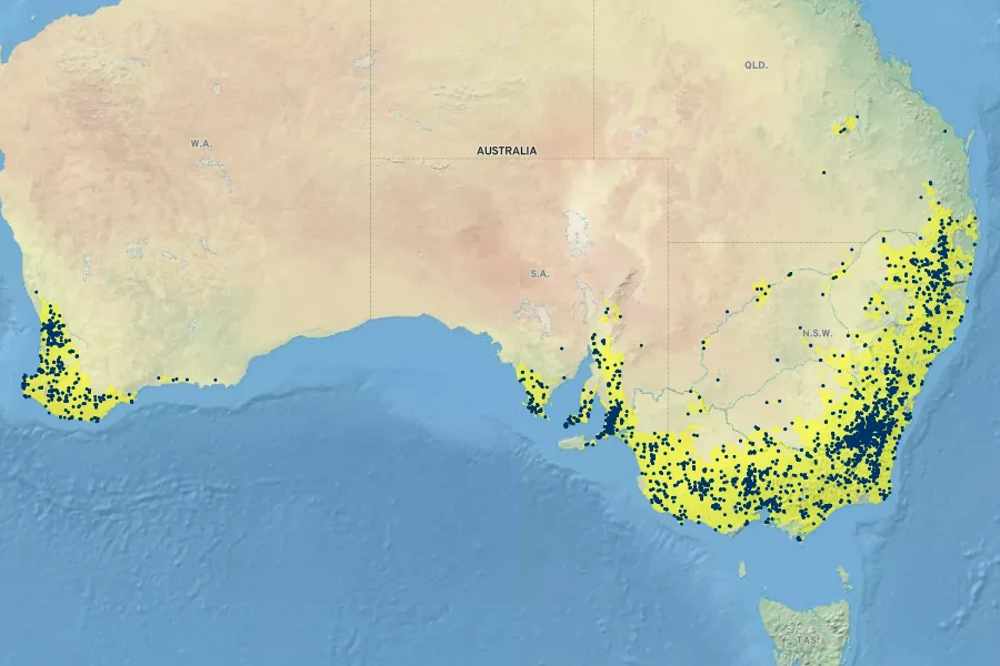 Craspedia variabilis Native Range