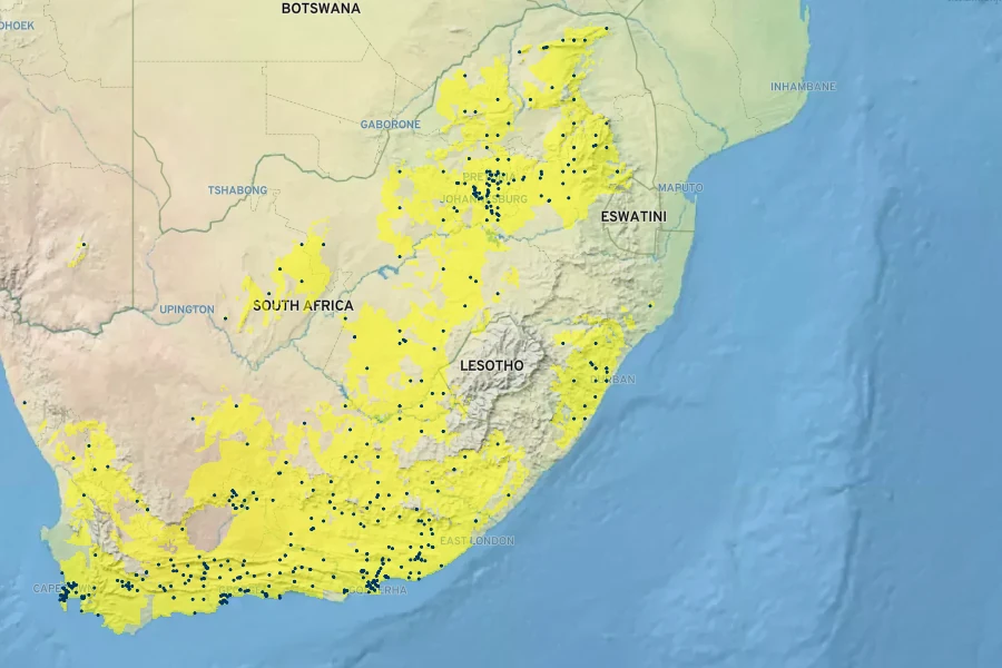 Crassula capitella Native Range