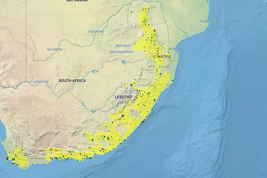 Crassula pellucida Native Range