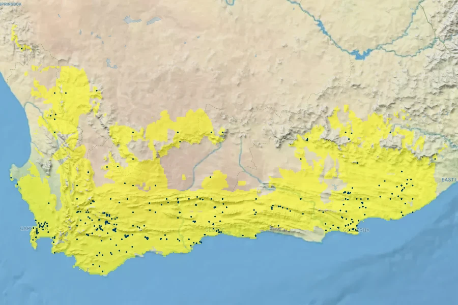 Crassula tetragona Native Range